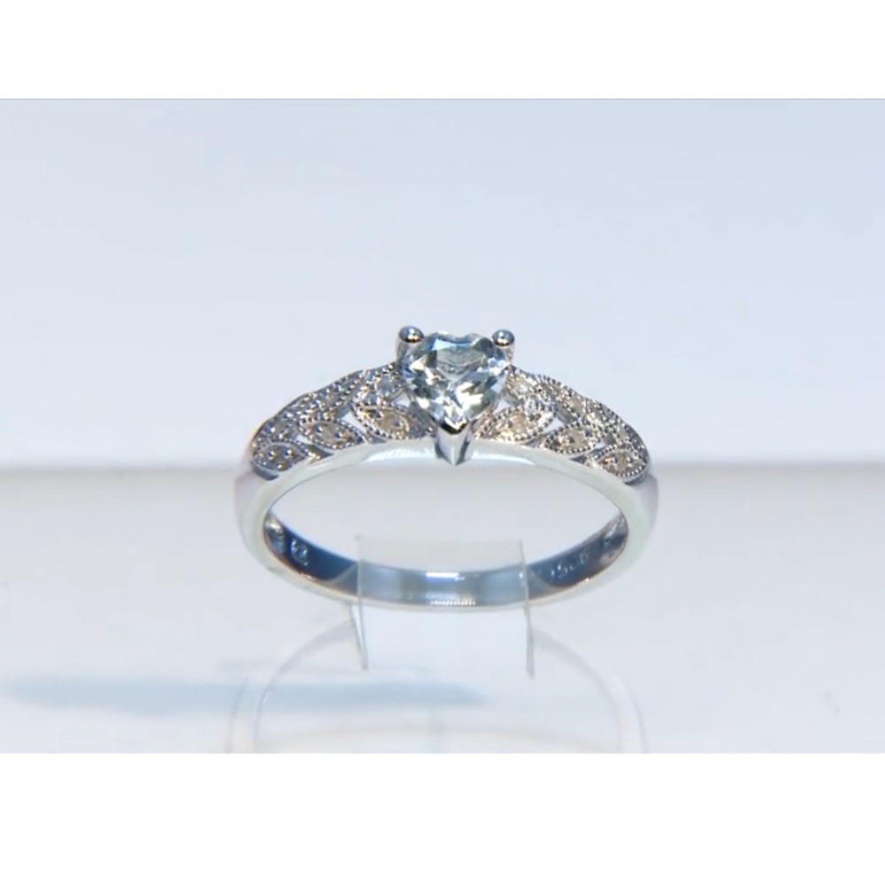 Aquamarine Heart Ring in Sterling Silver